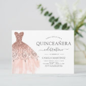 Quinceanera Blush Roze - Roos Gouden Glitter Spark Kaart (Staand voorkant)