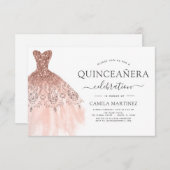 Quinceanera Blush Roze - Roos Gouden Glitter Spark Kaart (Voorkant / Achterkant)