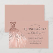 Quinceanera Blush Roze - Roos Gouden Glitter Spark Kaart (Voorkant / Achterkant)