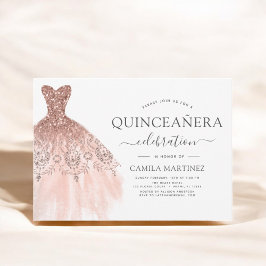 Quinceanera Blush Roze - Roos Gouden Glitter Spark Kaart