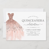 Quinceanera Blush Roze - Roos Gouden Glitter Spark Kaart (Voorkant)