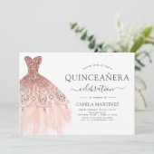 Quinceanera Blush Roze - Roos Gouden Glitter Spark Kaart (Staand voorkant)