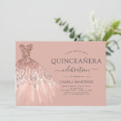 Quinceanera Blush Roze - Roos Gouden Glitter Spark Kaart (Staand voorkant)