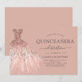 Quinceanera Blush Roze - Roos Gouden Glitter Spark Kaart (Voorkant / Achterkant)