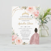 Quinceañera Blush Roze Rose Bloemen Bruin Prinses Kaart (Staand voorkant)