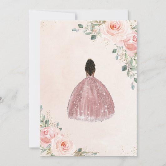 Quinceañera Blush Roze Rose Bloemen Bruin Prinses Kaart (Achterkant)