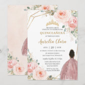 Quinceañera Blush Roze Rose Bloemen Bruin Prinses Kaart (Voorkant / Achterkant)