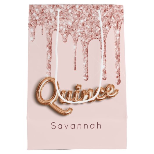 Quinceanera blush roze rose goud druppels medium cadeauzakje (Achterkant)