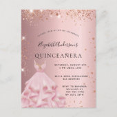 Quinceanera blush roze rose gouden jurk uitnodiging briefkaart (Voorkant)