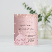 Quinceanera blush roze rose gouden jurk uitnodiging briefkaart (Staand voorkant)