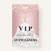 Quinceanera blush roze roze roos glitter stofnaam  badge (Voorkant)