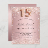 Quinceanera blush roze roze roos goud glitsstof uitnodiging briefkaart (Voorkant / Achterkant)