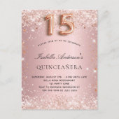Quinceanera blush roze roze roos goud glitsstof uitnodiging briefkaart (Voorkant)