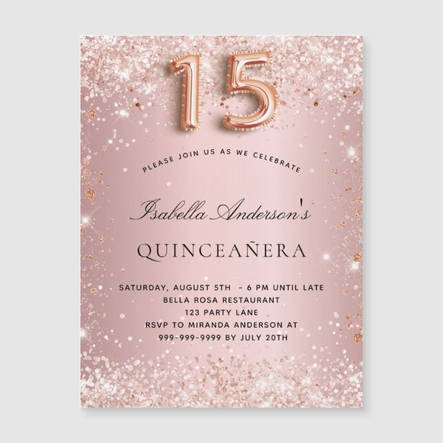 Quinceanera blush roze roze roze gouden magneet (Voorkant)