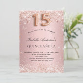Quinceanera blush roze roze roze goudglitter kaart (Staand voorkant)