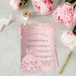 Quinceanera blush roze roze roze roodbruine goudju kaart