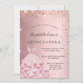 Quinceanera blush roze roze roze roodbruine goudju kaart (Voorkant)