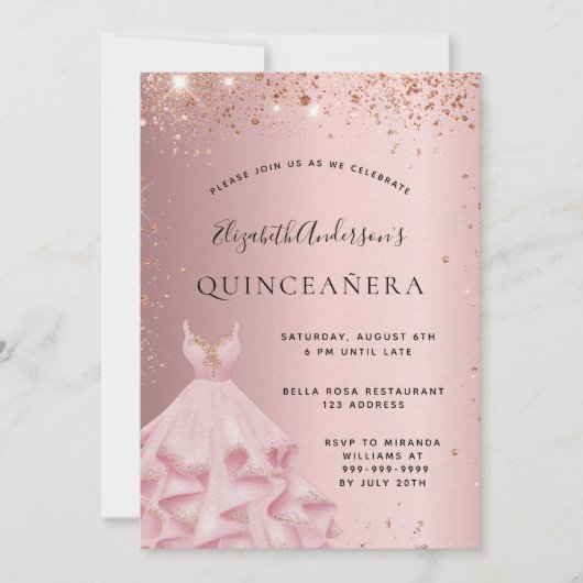 Quinceanera blush roze roze roze roodbruine jurk l kaart (Voorkant)
