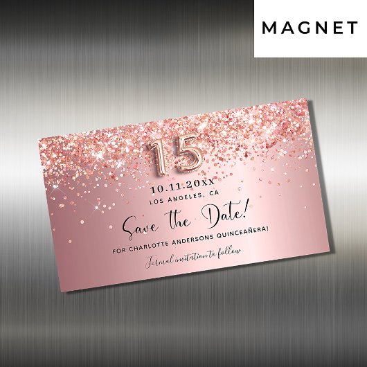 Quinceanera blush roze save the date magnet