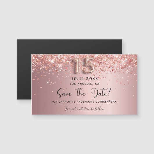 Quinceanera blush roze save the date magnet (Voorkant / Achterkant)