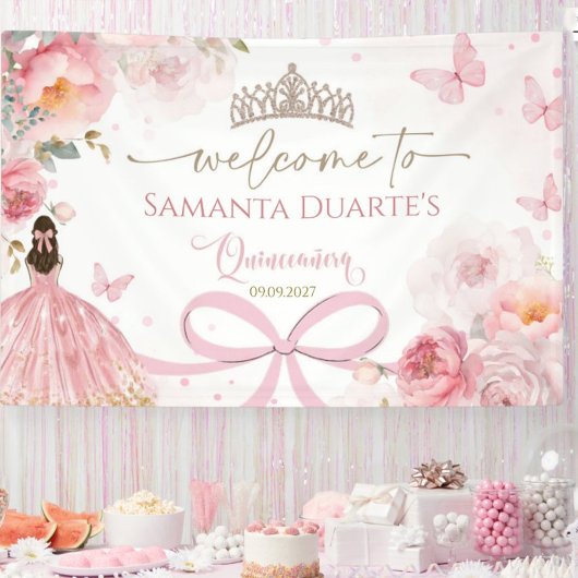 Quinceañera Blush Roze Strik Bloem Vlinder Spandoek