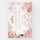 Quinceañera Blush Roze Strik Bloem Vlinder Spandoek (Verticaal)