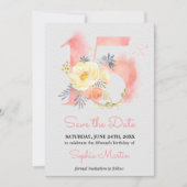 Quinceanera Blush Roze Waterverf Floral 15 Save The Date (Voorkant)