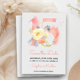 Quinceanera Blush Roze Waterverf Floral 15 Save The Date