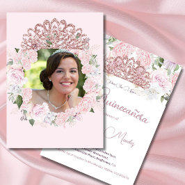 Quinceanera Blush Roze Waterverf Foto Bloemen Kaart