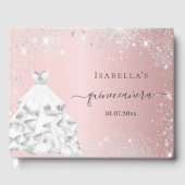 Quinceanera blush roze witte jurk glitter gastenboek (Voorkant)