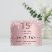 Quinceanera blush roze zilver save the date kaart (Staand voorkant)
