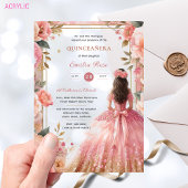 Quinceañera Blush Roze Zilveren Rozen Jurk Quince Acryl Uitnodigingen