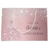Quinceanera blush roze zilverglitter jurk glazuur groot cadeauzakje (Voorkant)