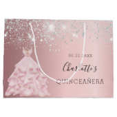 Quinceanera blush roze zilverglitter jurk glazuur groot cadeauzakje (Achterkant)