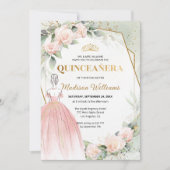 Quinceañera Blush Rozen Verjaardag Kaart (Voorkant)