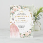 Quinceañera Blush Rozen Verjaardag Kaart (Staand voorkant)