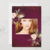 Quinceañera, Blush Waterverf Flowers DIY Bourgogne Kaart (Achterkant)