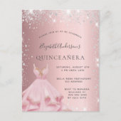 Quinceanera blush zilveren glitter uitnodiging briefkaart (Voorkant)