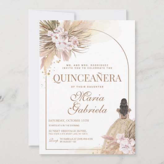 Quinceanera Boho Pampas Floral Mis Quince Anos Kaart (Voorkant)