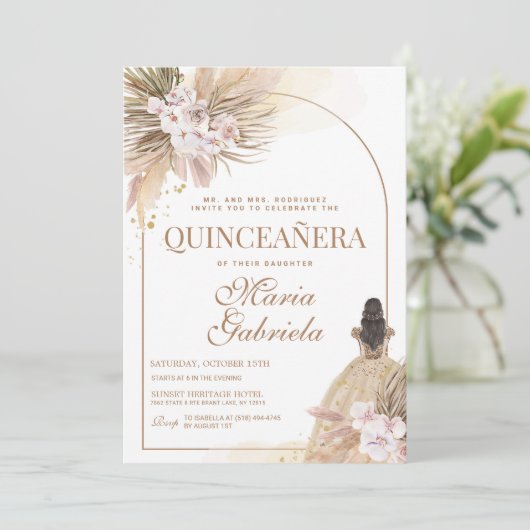 Quinceanera Boho Pampas Floral Mis Quince Anos Kaart (Staand voorkant)