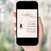 Quinceanera boog ivoorkleurige jurk blozend roze kaart