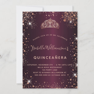 Quinceanera bordeaux roos gouden tiara kaart