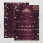 Quinceanera bordeaux roos gouden tiara kaart (Voorkant / Achterkant)