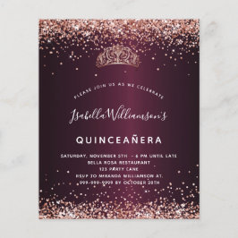 Quinceanera bordeaux roos gouden tiara uitnodiging