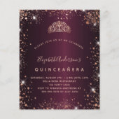 Quinceanera bordeaux roos gouden tiara uitnodiging flyer (Voorkant)