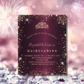 Quinceanera bordeaux roos gouden tiara uitnodiging flyer