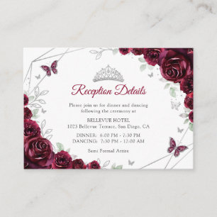 Quinceanera Bordeaux Zilveren Bloemdetails Informatiekaartje