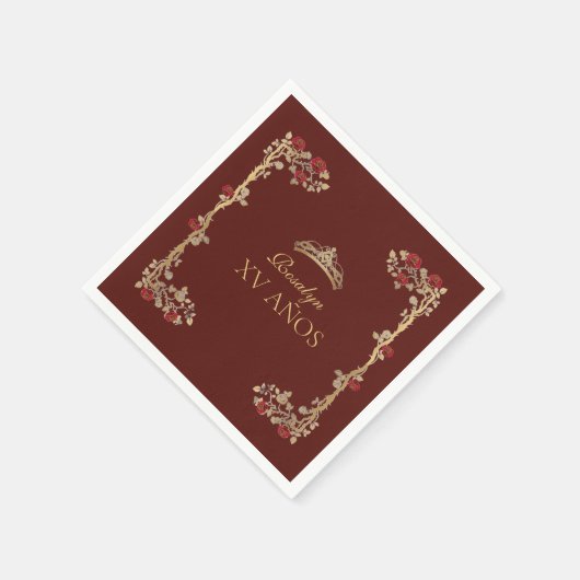 Quinceanera bordeauxrood en goud servet (Hoek)