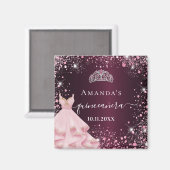 Quinceanera bordeauxroze tiara jurk glitters magneet (Voorkant / Achterkant)