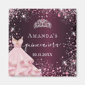 Quinceanera bordeauxroze tiara jurk glitters magneet (Voorkant)